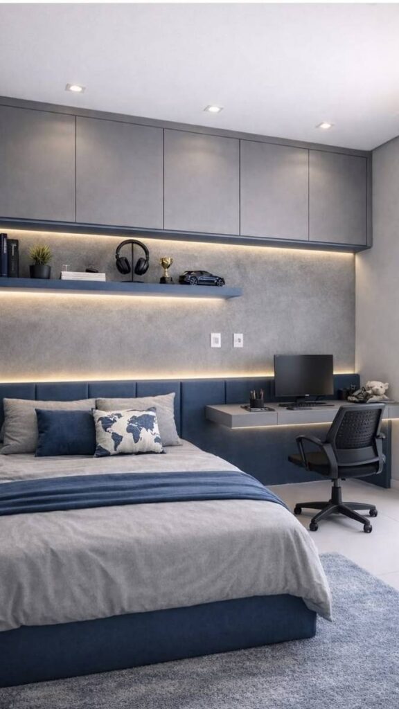 Bed Pushed Into the Corner With Floor Cushions Instead of a Nightstand