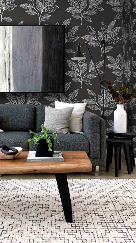 Black and White Botanical or Abstract Wallpaper as a Full Room Treatment