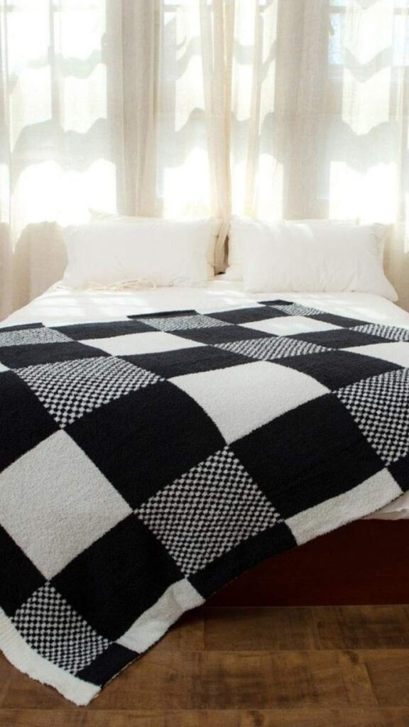 Black and White Plaid or Check Throw Blanket as an Accent
