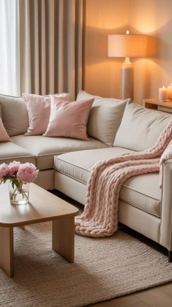 Blush Pink and Warm Sand for a Soft, Feminine Living Room