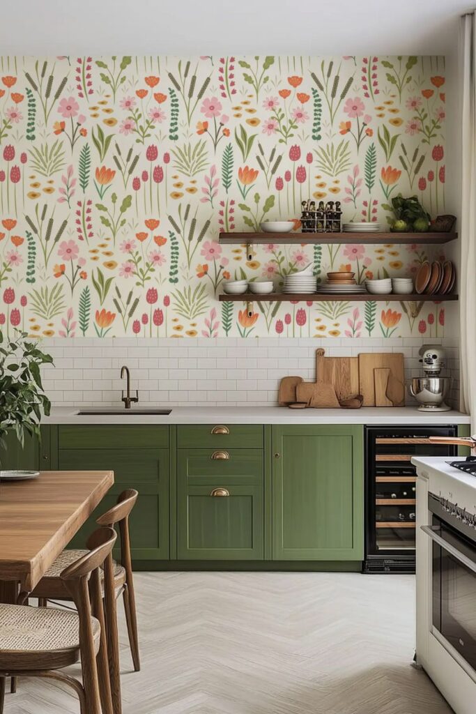 Botanical Print Collection in a Bright Kitchen