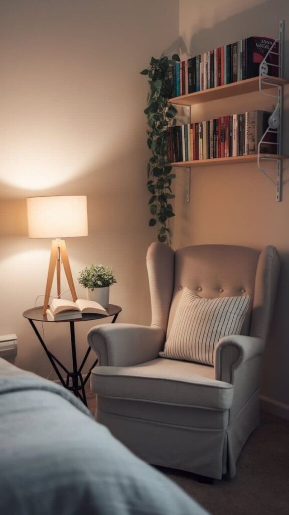 Build a Reading Corner in a Dead Bedroom Corner With a Single Chair and Lamp