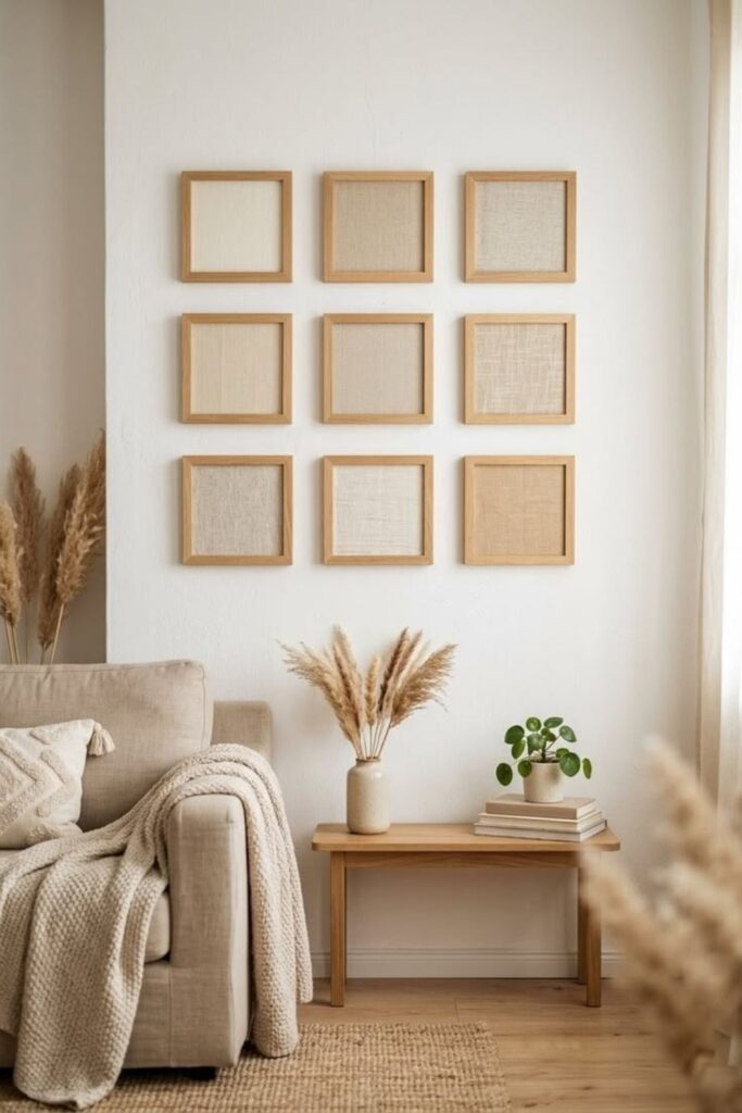 49+ Boho Minimalist Wall Decor Ideas That Make Any Room Feel 12 Cane Webbing Panel in Simple Wood Frame as Wall Art
