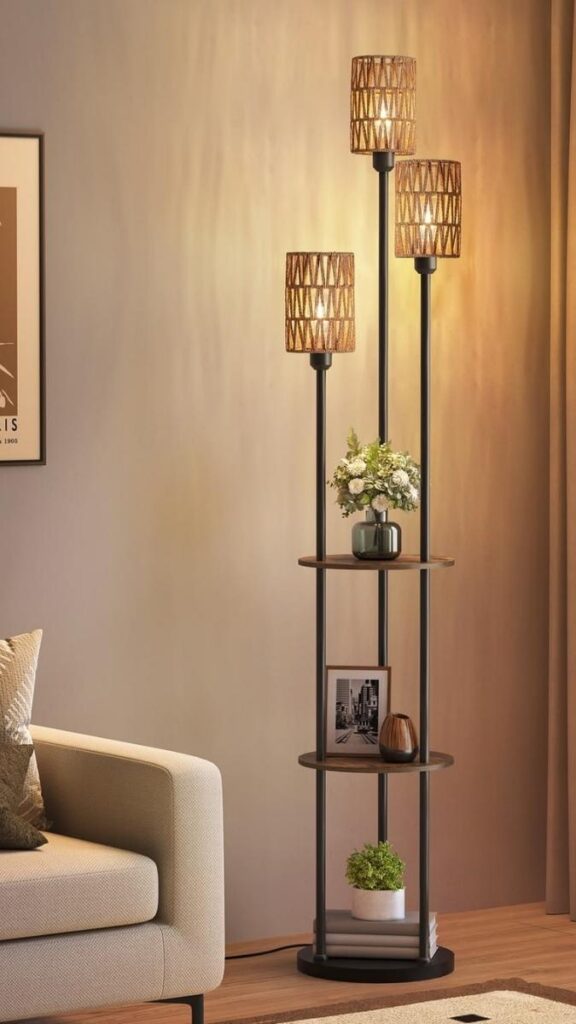 33+ Mood Lighting Aesthetic Ideas That Make Any Room Feel Intentional 2 Layer Warm Edison Bulbs With a Linen Floor Lamp in the Corner