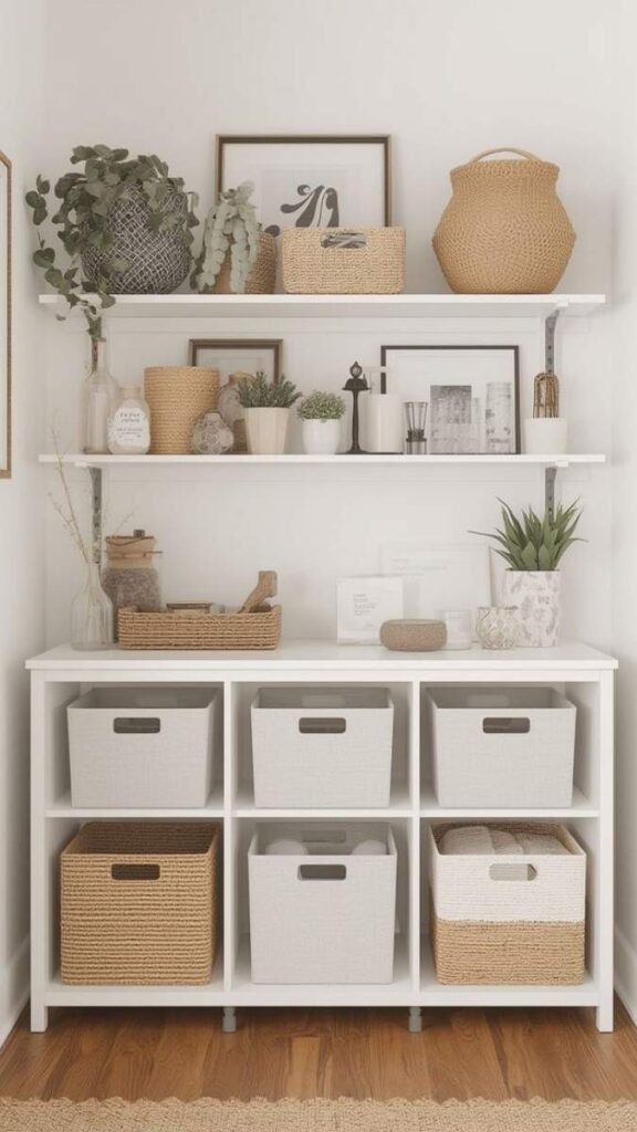 Matching Storage Containers in Open Shelving