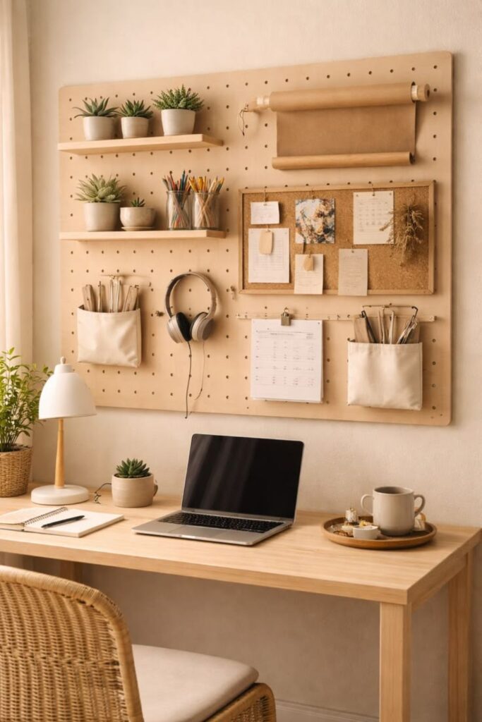 Pegboard as Functional Aesthetic Wall Decor in a Kitchen or Office