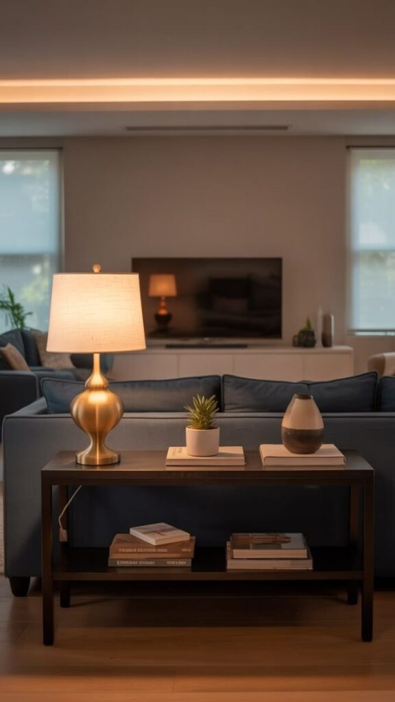 33+ Mood Lighting Aesthetic Ideas That Make Any Room Feel Intentional 13 Position a Table Lamp Behind a Sofa to Create Backlighting