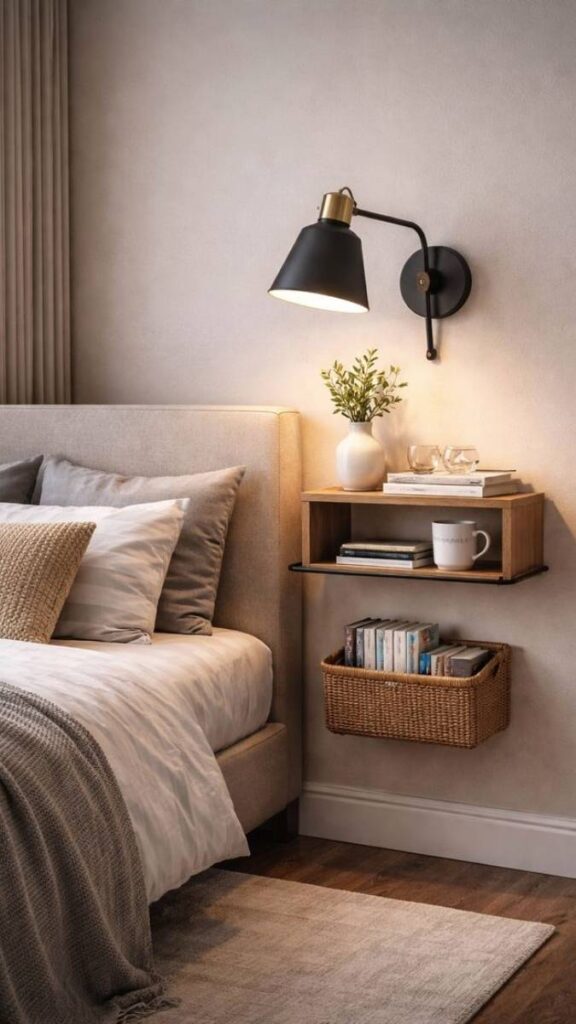 Replace a Bedside Table With a Wall Mounted Bedside Shelf