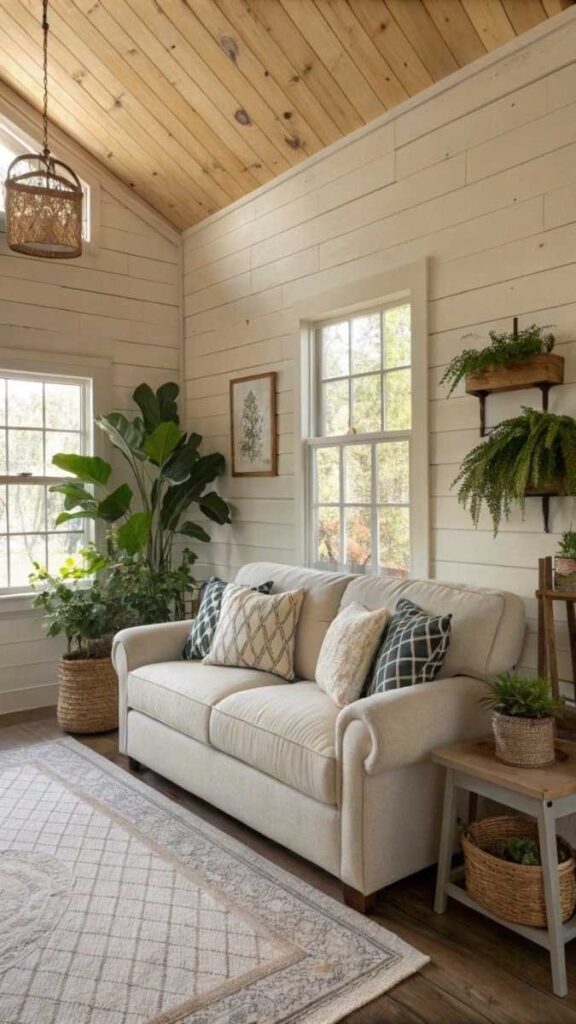 Terracotta Walls With Cream Trim and Natural Wood Floors