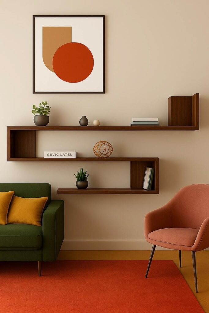 49+ Boho Minimalist Wall Decor Ideas That Make Any Room Feel 9 Thin Floating Ledge with Leaning Prints, Plants, and Objects