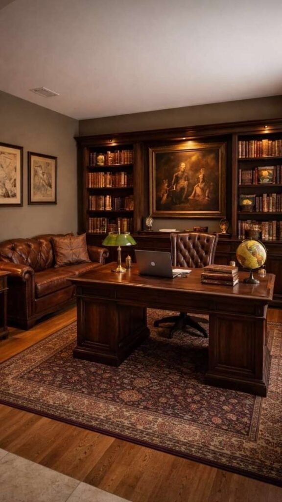 Warm Brown and Cream in a Traditional Home Office Setup