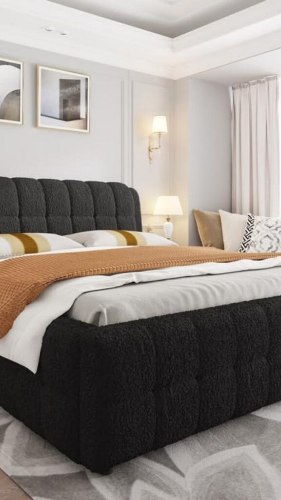  White Platform Bed with Black Legs