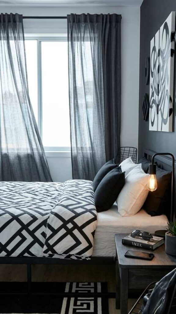 White Sheer Curtains Against Dark Walls