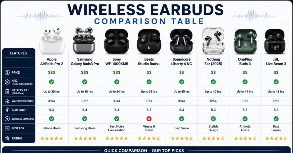 Wireless Earbuds Comparison Table